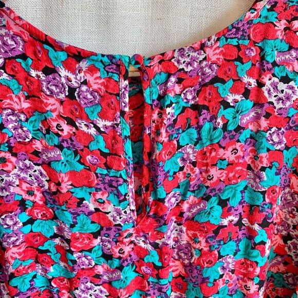 RIXO Womens Bold Floral Dress 16W 18W Short Sleeve Ruffle Hem Mini Boho Party - Picture 12 of 16